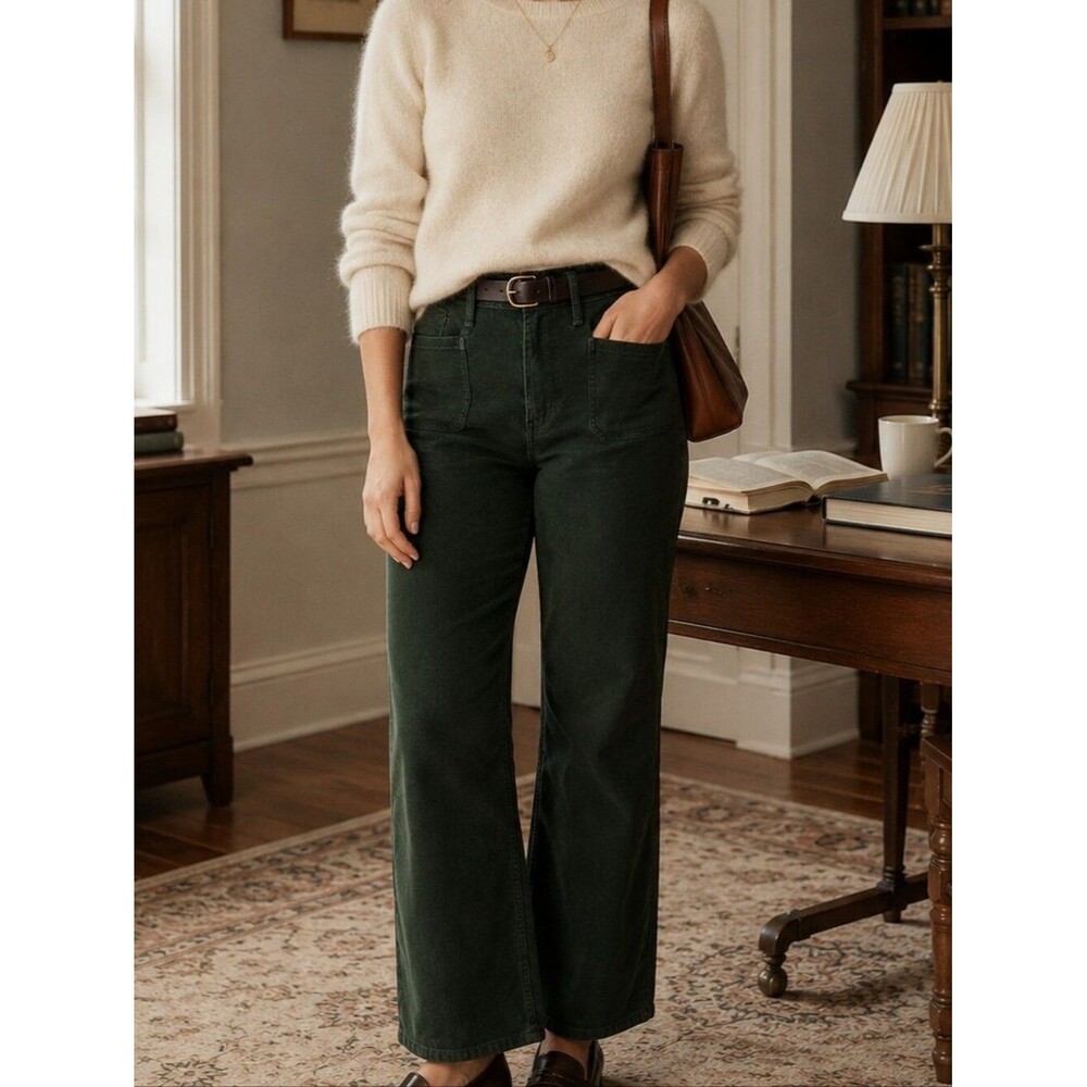 J.Crew Sailor Slim Wide Leg Corduroy Pants Forest Fatigue Green 31 Academia